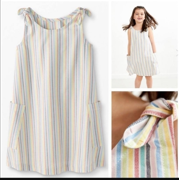 Hanna Andersson Sz 5 Dress Sundress Trapeze Swing Sleeveless Pockets Rainbow - Picture 1 of 9